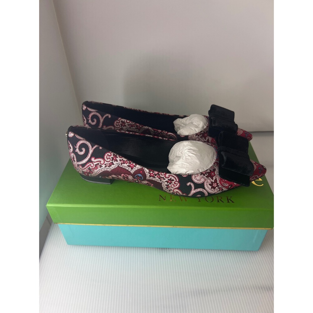 Kate Spade New York Keana‎ Brocade Pointed Toe Flats with Velvet Bow Black - Picture 8 of 12